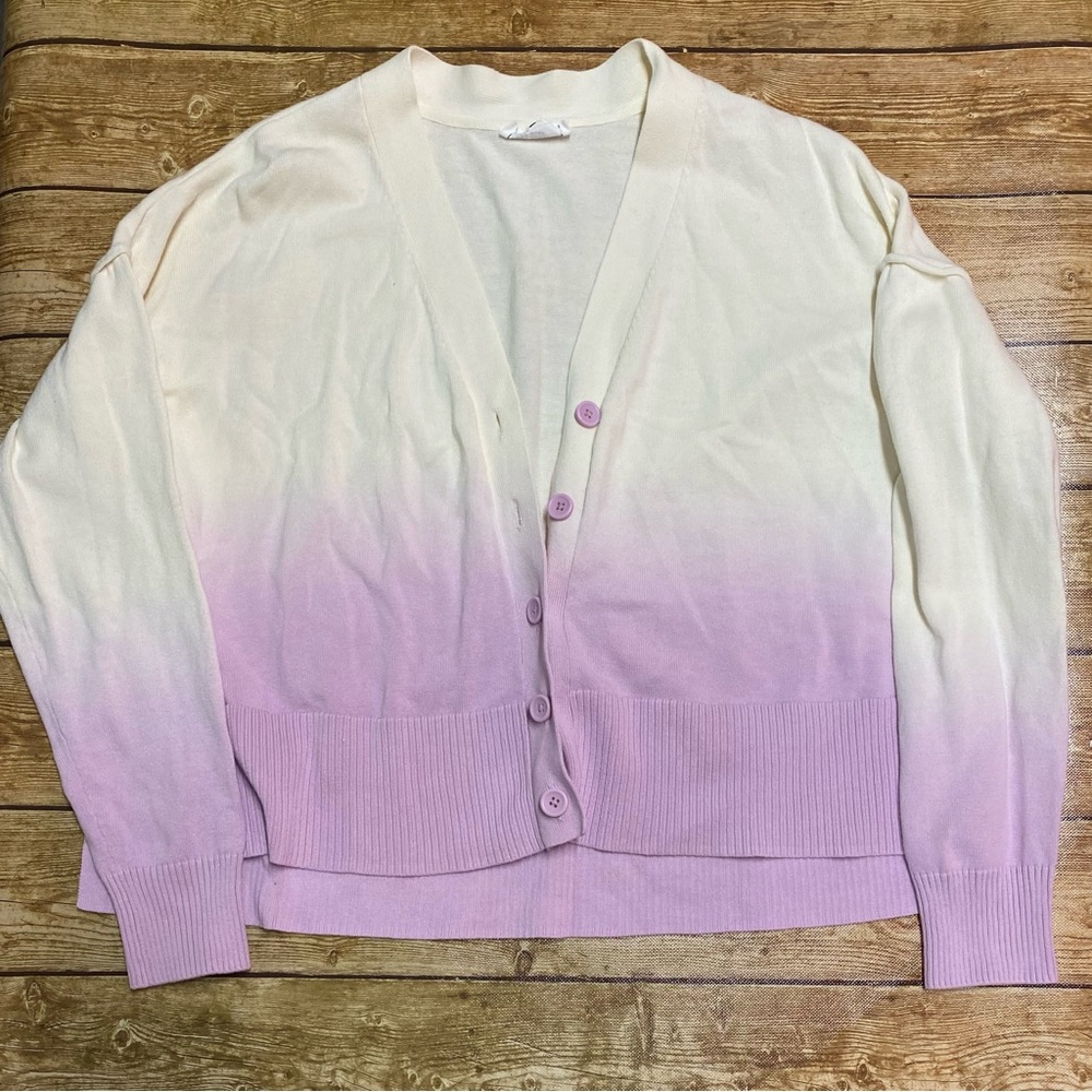Candace Cameron Bure Dip-Dyed V-Neck Button-Front Cardigan medium lilac pink